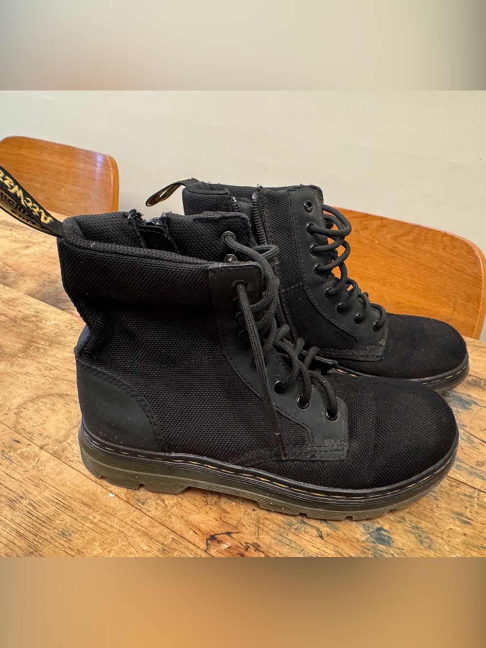 Dr. Martens Black Canvas Lace-Up Kids Ankle Boots